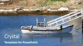  Presentation with wooden - Theme featuring wooden-dory-tied-up background and a ocean colored foreground