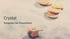  Presentation with hanukkah - Slides featuring wooden dreidel for hanukkah on light sparkling background background and a lemonade colored foreground