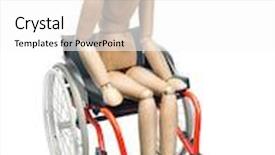 Presentation with wheelchair - Cool new theme with wooden dummy sitting on wheelchair on white background backdrop and a white colored foreground