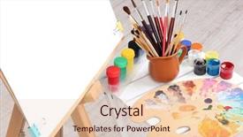  Presentation with art supplies - Presentation design consisting of wooden easel with clean paper background and a lemonade colored foreground