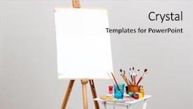  Presentation with art supplies - Slides featuring wooden easel with clean paper background and a white colored foreground