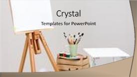  Presentation with art supplies - Slide set with wooden easel with clean paper and art supplies in room background and a light gray colored foreground