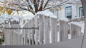  Presentation with country around the word - Presentation design featuring wooden fence around a residential background and a light gray colored foreground