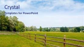  Presentation with green pastures - Audience pleasing slide deck consisting of wooden fence on nice green backdrop and a sky blue colored foreground