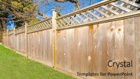  Presentation with green lawn - PPT theme with wooden fence with green lawn background and a coral colored foreground