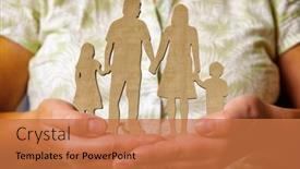  Presentation with children hands - Colorful PPT layouts enhanced with wooden-figures-family-children backdrop and a coral colored foreground