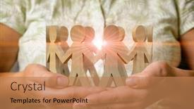  Presentation with social business people network - Cool new slide set with wooden-figures-of-people backdrop and a coral colored foreground