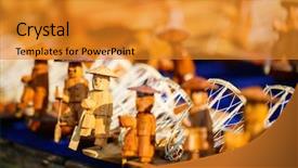  Presentation with market - Slide set with wooden fishermen souvenirs at market background and a gold colored foreground