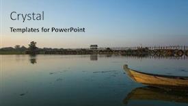  Presentation with fishing boat - Amazing PPT theme having wooden-fishing-boat-on-taung backdrop and a light blue colored foreground