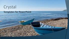  Presentation with sea fishing - Beautiful PPT theme featuring wooden fishing boats on the sea pebble beach russia japan sea backdrop and a light blue colored foreground