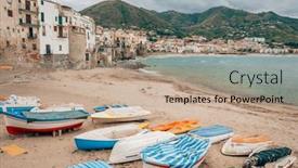  Presentation with fishing boats - PPT layouts enhanced with wooden-fishing-boats background and a coral colored foreground