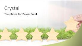  Presentation with business experience - PPT theme with wooden-five-star-in-hand background and a white colored foreground