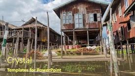  Presentation with floating - PPT theme featuring wooden-floating-houses-on-inle background and a tawny brown colored foreground