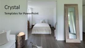  Presentation with white clay tiled roof - PPT theme having wooden floor - living room with bedroom view background and a light gray colored foreground