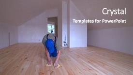  Presentation with wooden floor and gold frame - Slides having wooden floor polishing before varnished background and a  colored foreground