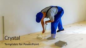  Presentation with paint roller - Cool new presentation design with wooden floor varnished worker backdrop and a  colored foreground
