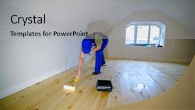  Presentation with paint roller - Slide deck featuring wooden floor varnished worker background and a light gray colored foreground