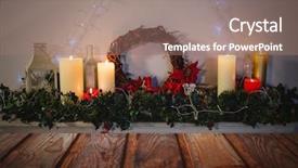  Presentation with wooden floor and gold frame - Audience pleasing presentation theme consisting of wooden floor with christmas theme backdrop and a coral colored foreground