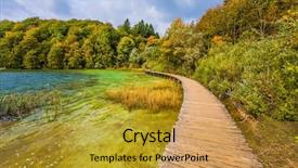  Presentation with tourism - PPT theme featuring wooden flooring for tourists lush background and a gold colored foreground