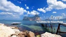  Presentation with zakynthos - Slide set consisting of wooden-footbridge-leading background and a teal colored foreground