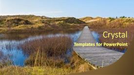  Presentation with german - Presentation theme with wooden-footpath-through-the-dunes background and a tawny brown colored foreground