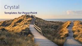  Presentation with beach - Audience pleasing theme consisting of wooden-footpath-through-the-dunes backdrop and a sky blue colored foreground