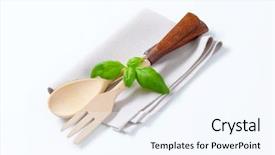  Presentation with spoon - Amazing slide deck having wooden fork and spoon backdrop and a sky blue colored foreground