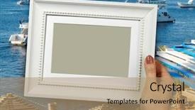  Presentation with beach frame - Cool new slide set with wooden frame in beautiful woman hands background of the beach on red sea sharm el sheikh egypt backdrop and a coral colored foreground