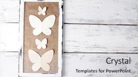  Presentation with butterflies - PPT theme with wooden frame with paper butterflies isolated on white background and a light gray colored foreground