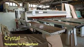  Presentation with industrial wood - Slide deck with wooden-furniture-production-industrial-cutting background and a tawny brown colored foreground