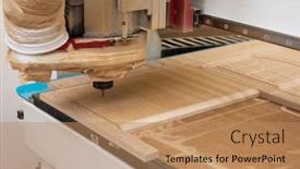  Presentation with industrial wood - Cool new PPT layouts with wooden-furniture-production-industrial-machine backdrop and a coral colored foreground