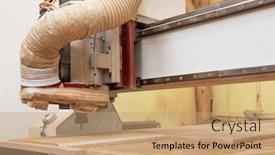  Presentation with drilling - Presentation theme having wooden-furniture-production-industrial-machine background and a coral colored foreground