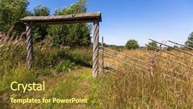  Presentation with village - Slides enhanced with wooden gate and field background and a tawny brown colored foreground