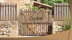  Presentation with school house gate - PPT theme featuring wooden gate to a private background and a coral colored foreground