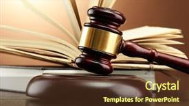  Presentation with gavel - Presentation theme having wooden gavel and books background and a tawny brown colored foreground