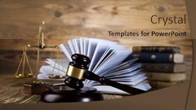  Presentation with legal - Presentation theme enhanced with wooden-gavel-barrister-justice-concept background and a coral colored foreground