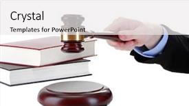  Presentation with gavel - Presentation design featuring wooden gavel in hand background and a white colored foreground