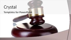  Presentation with gavel - Colorful slide deck enhanced with wooden gavel isolated on white backdrop and a white colored foreground