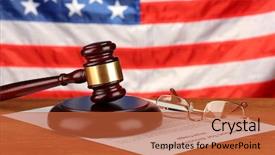  Presentation with american flag - Theme consisting of wooden gavel on american flag background and a red colored foreground