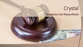  Presentation with wooden board empty table top - PPT theme consisting of wooden gavel on wooden table background and a  colored foreground