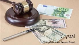  Presentation with brown wood texture - Slide deck with wooden gavel on wooden table background and a  colored foreground