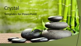  Presentation with zen stones - PPT theme featuring wooden green - zen basalt stones and bamboo background and a yellow colored foreground