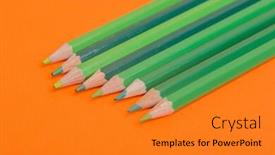  Presentation with orange colored - Cool new PPT theme with wooden green colored pencils on a orange background backdrop and a gold colored foreground