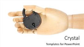  Presentation with padlock - PPT theme featuring wooden hand holding padlock background and a  colored foreground