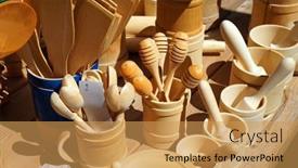  Presentation with handicraft - Presentation design featuring wooden-handicraft-kitchenware background and a yellow colored foreground