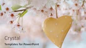  Presentation with sakura - Slide set with wooden heart in spring with blossom cherry flower sakura background and a soft green colored foreground