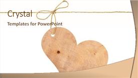  Presentation with wooden heart the slogan - Slide deck having wooden heart on a rope background and a cream colored foreground