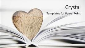  Presentation with book love heart - Beautiful PPT theme featuring romance literature - wooden heart shape backdrop and a white colored foreground