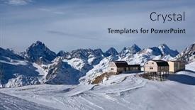  Presentation with house snow mountain - Slide deck with wooden-house-in-snow-mountain background and a teal colored foreground