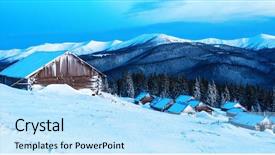  Presentation with winter - Presentation theme enhanced with wooden house in snowy mountain background and a light blue colored foreground